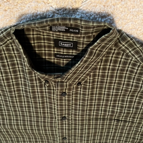 Men’s Haggar green plaid button down shirt. XXL - Picture 3 of 6